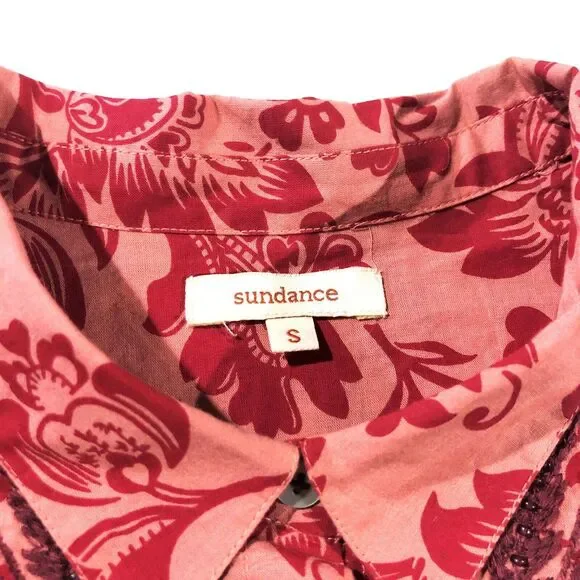 Sundance Embroidered Beaded Floral Button Up Shirt Top Pink Red Long Slveeve S - Picture 5 of 5